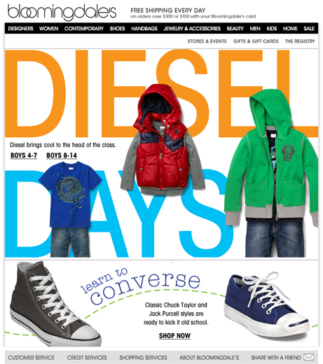 Deisel/Converse consumer email designed and produced for Bloomingdales.com