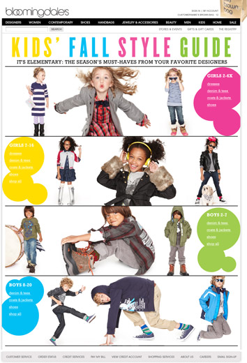 Flash animated Kids' Fall Style Guide designed and produced for Bloomingdales.com