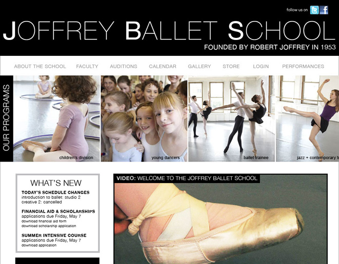homepage for the Joffrey Ballet School